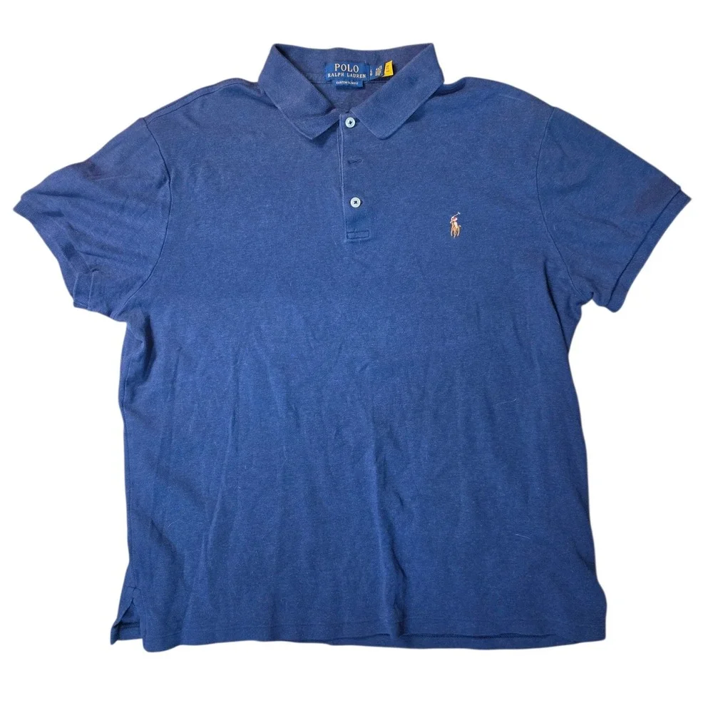 Polo Ralph Lauren Navy Blue Flesh Pony Custom Slim Fit Short Sleeve Polo Lg‎